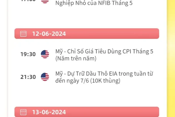 06/10-06/17 Lịch kinh tế