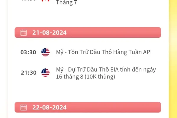 08/19-08/25 Lịch kinh tế